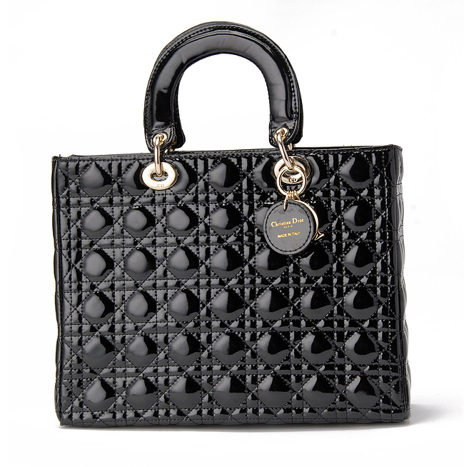 DIOR-Lady Dior-6323-bla-go 經典菱格紋牛皮手提包