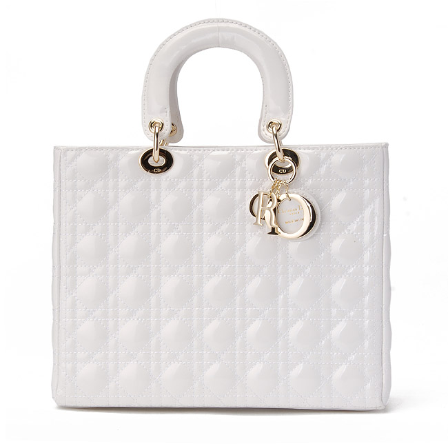 DIOR-Lady Dior-6323-wh-go-q 經典菱格紋漆皮手提包