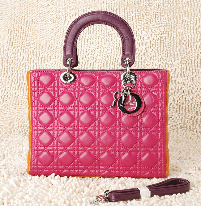 DIOR-Lady Dior-6324-ro-or-si 經典菱格紋羊皮手提包