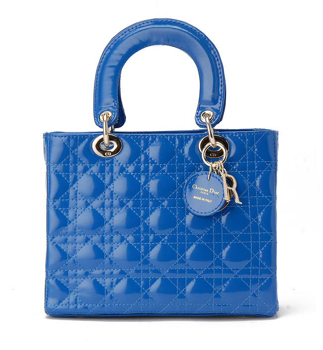 DIOR-Lady Dior-6325-bl-go 經典菱格紋漆皮手提包
