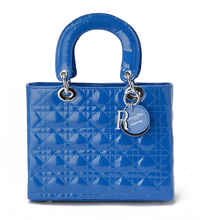 DIOR-Lady Dior-6325-bl-si 經典菱格紋漆皮手提包