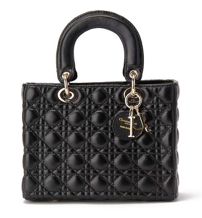 DIOR-Lady Dior-6325-bla-go 經典菱格紋羊皮手提包