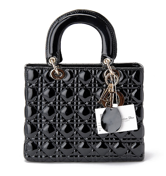 DIOR-Lady Dior-6325-bla-go-q 經典菱格紋漆皮手提包