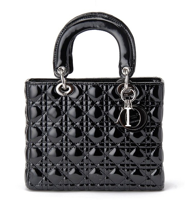 DIOR-Lady Dior-6325-bla-si-q 經典菱格紋漆皮手提包