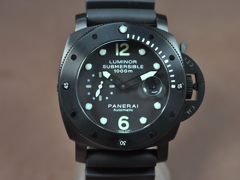 沛納海 Watches Submessible 47mm PVD/RU 黑 文字盤 亞洲 21J 自動機芯 搭 載 