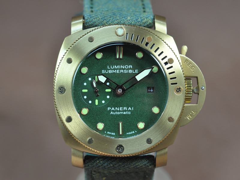 沛納海 Watches Submessible 47mm YG/LE 綠 文字盤 亞洲 21J 自動機芯 搭 載 