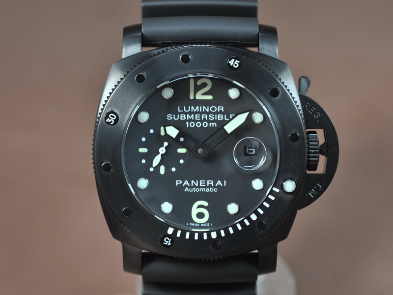 沛納海 Watches Submessible 47mm PVD/RU 黑 文字盤 亞洲 21J 自動機芯 搭 載 