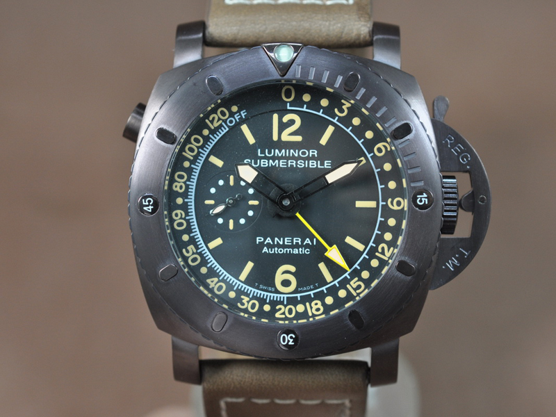 沛納海 Watches Submersible GMT 47mm 咖啡色/LE 黑 文字盤 自動機芯 搭 載